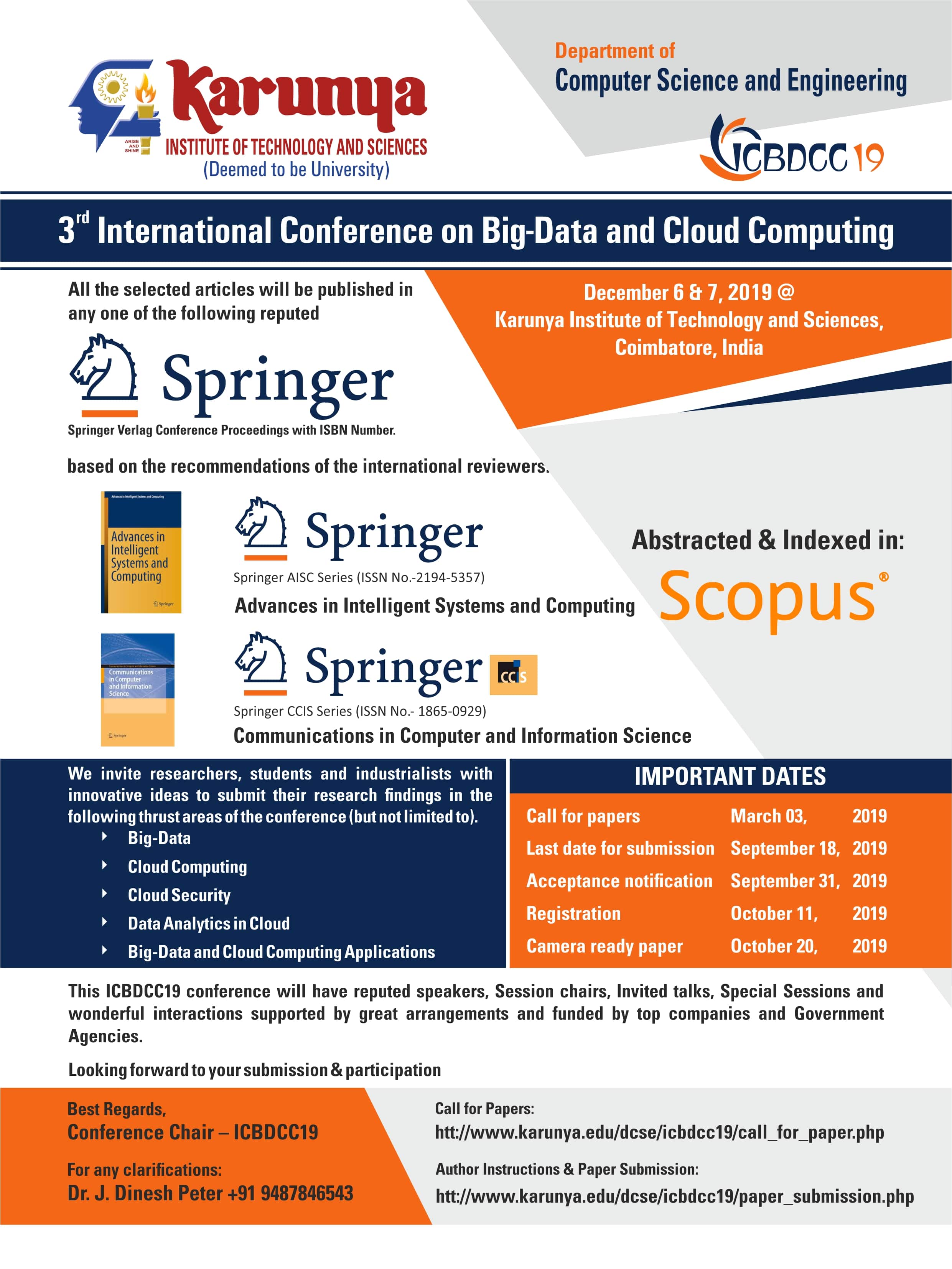 3rd International Conference on Big Data and Cloud Computing ICBDCC 2019